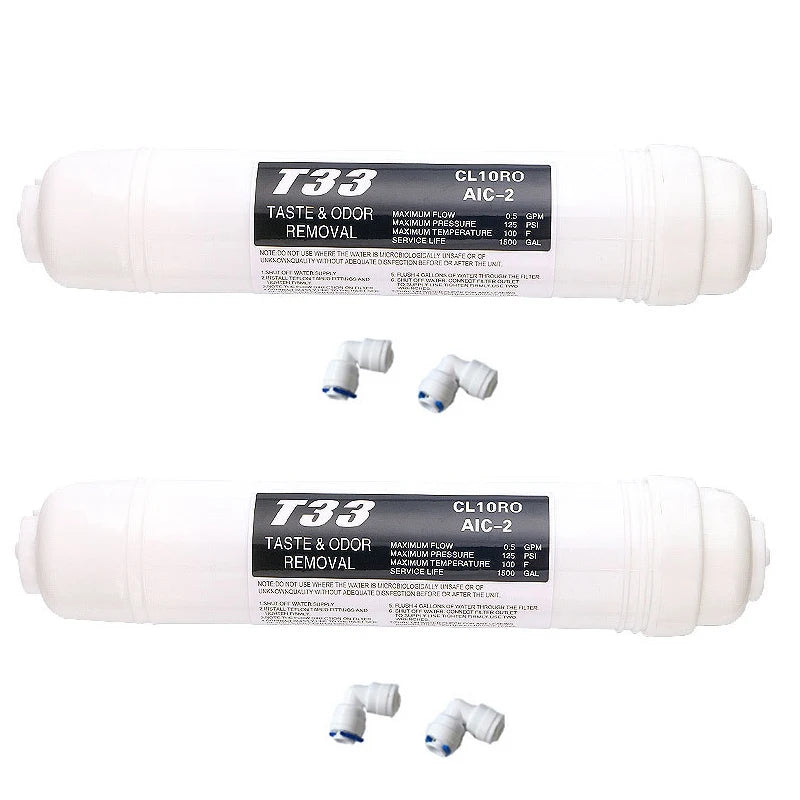 Quick Connect 10 Inch T33 with 2Pcs Fitting Water Purifier INLINE COCONUT Carbon Post WATER FILTER Cartridge REVERSE OSMOSIS