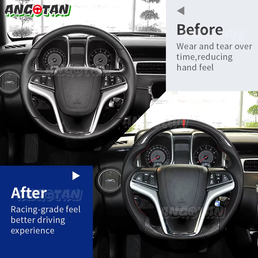 Car Steering Wheel Fit for Chevrolet Camaro 2012 2013 2014 2015 Customized Carbon Fiber Steering Wheel Perforated Leather