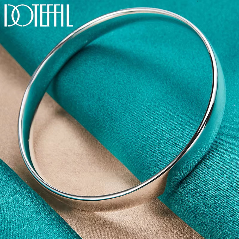 925 Sterling Silver 10Mm Smooth Solid Bracelet Bangles for Women Men Wedding Engagement Party Jewelry