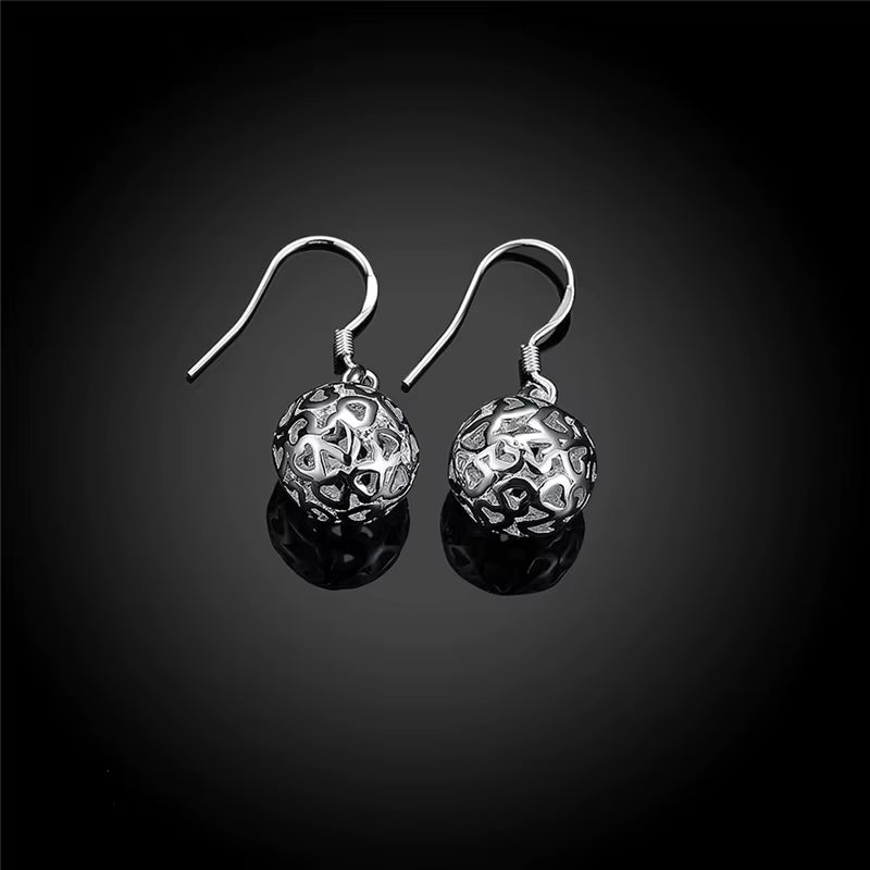 925 Sterling Silver Hollow Ball Heart Drop Earrings for Woman Wedding Engagement Party Fashion Charm Jewelry
