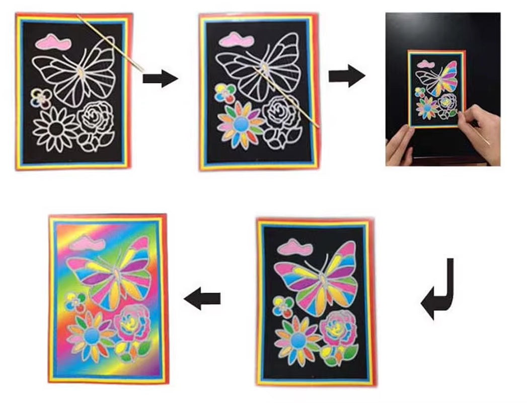 10 Pcs 13X 9.8Cm Scratch Art Paper Magic Painting Paper with Drawing Stick for Kids Toy Colorful Drawing Toys