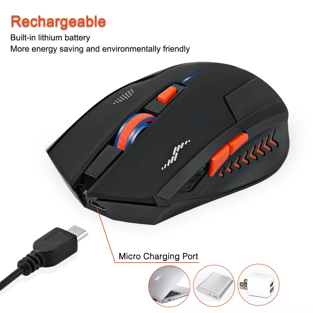 2400DPI Gaming Wireless Mouse Slient Button Computer Mouse Built-In Lithium Battery 2.4G Optical Engine Mouse for Pc/Laptop