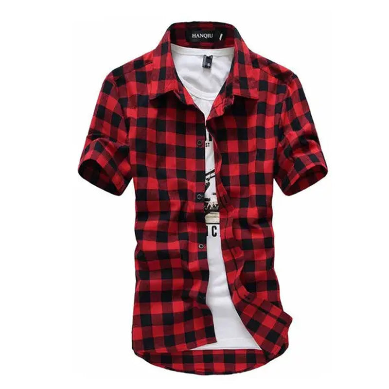 Red and Black Plaid Shirt Men Shirts 2025 New Summer Fashion Chemise Homme Mens Checkered Shirts Short Sleeve Shirt Men Blouse