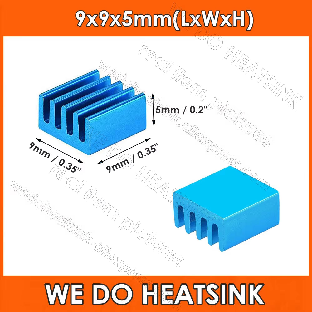 10Pcs 8.8X8.8X5Mm Small Tiny Silver / Black Heatsink Aluminum Heat Sink Radiator Cooler with Tape Applied