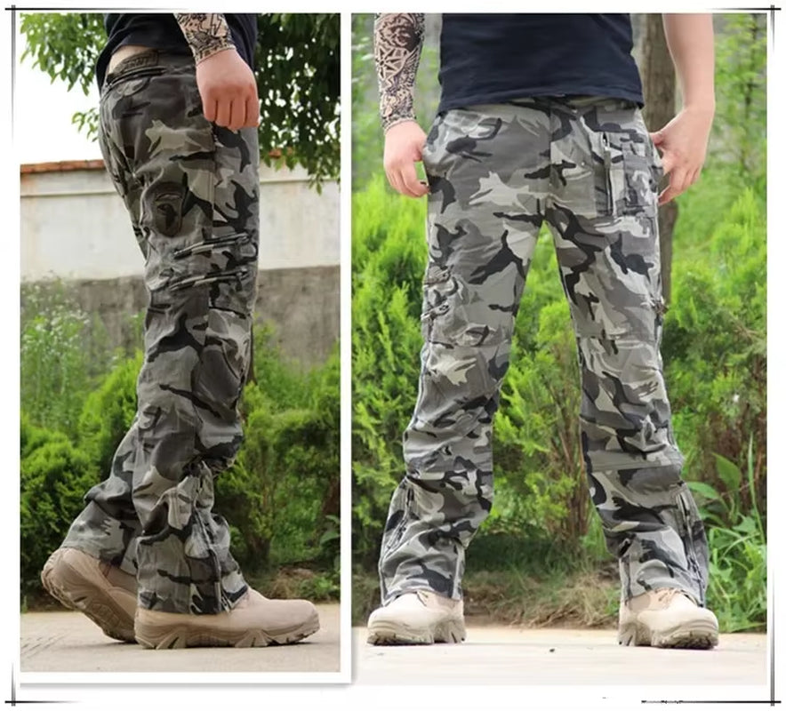 2024 Men'S Cargo Pant Cotton Pants Khaki Men Military Camo Green Gray Work Many Pocket Cotton Camouflage Black Tactical Trousers