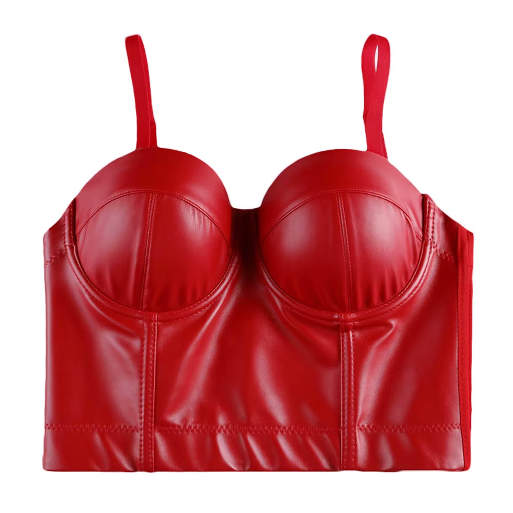 Women Leather Corset Top Crop Bustier Gothic Bra Push up Bodice Sexy Lingerie Corselet Party Short Camis plus Size 6XL