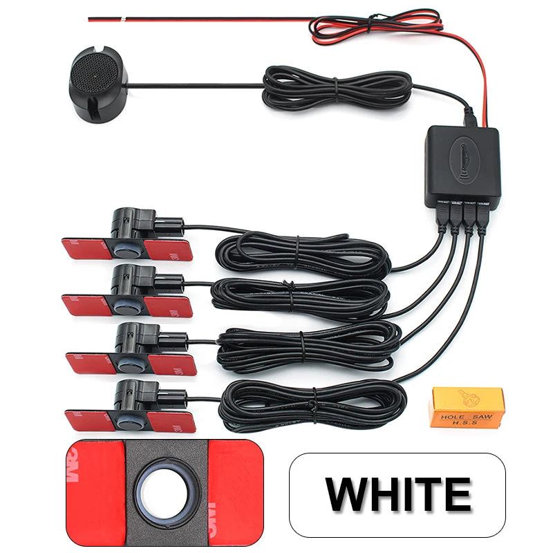 Car Parking Sensor Assistant Parktronics 4 Black/Silver/White 13Mm Flat Sensors Reverse Radar Sound Buzzer Alarm Sound