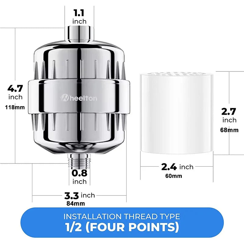 Water Filter Purifier Kdf+Calcium Sulfite Shower Bathing Softener Chlorine Removal Attach 2 Extra Filters