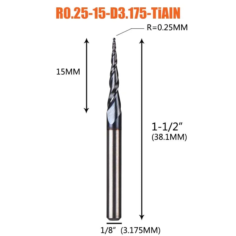 1 Pcs Solid Carbide Coated Taper Ball Nose Bit CNC Milling Cutter Router Bits for Wood and Cutters for Metal End Mill