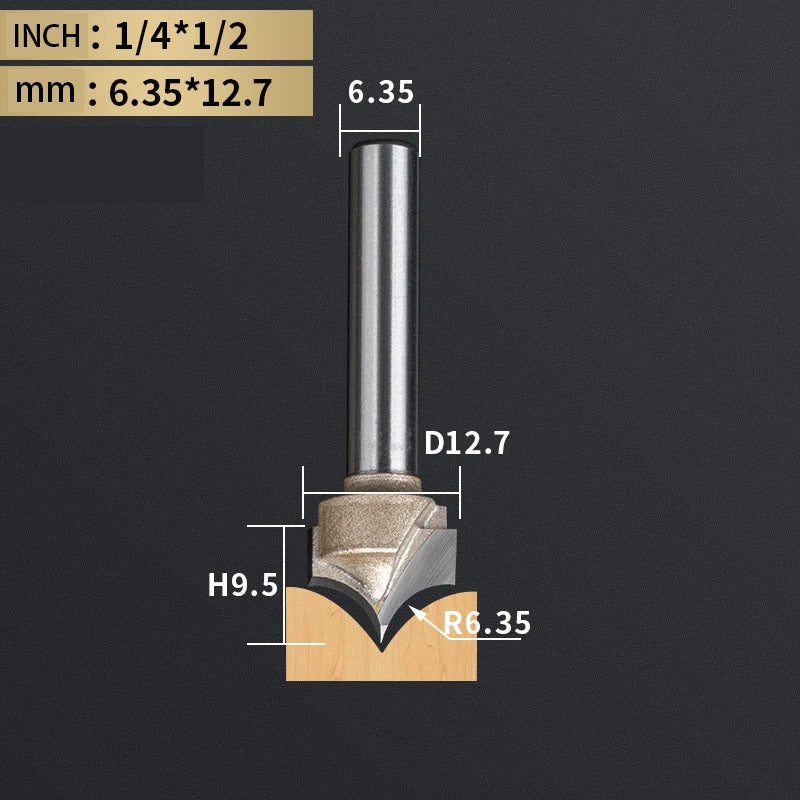 Point Cutting round over Bit Woodworking Tools Carving Tool Tungsten Carbide CNC Router Bit for Wood 1/2 Shank