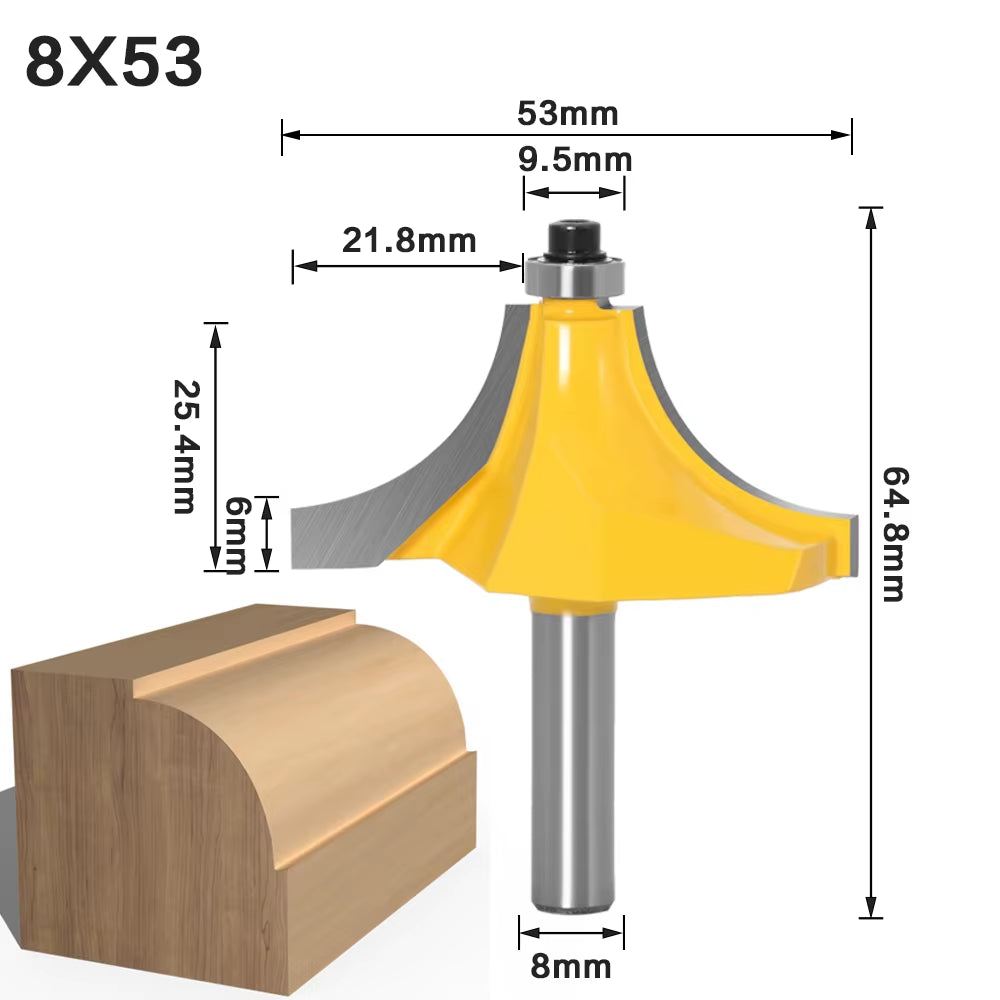 Round over Edging Router Bit - 1" Radius 8" Shank 1Pcs 8Mm Shank Wood Router Bit Straight End Mill Trimmer Cleaning Flush Trim