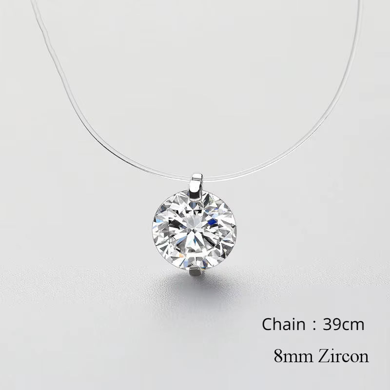 925 Sterling Silver Zircon Crystal Pearl Pendant Choker Necklace Transparent Fishing Line 2020 Fine Jewelry for Women