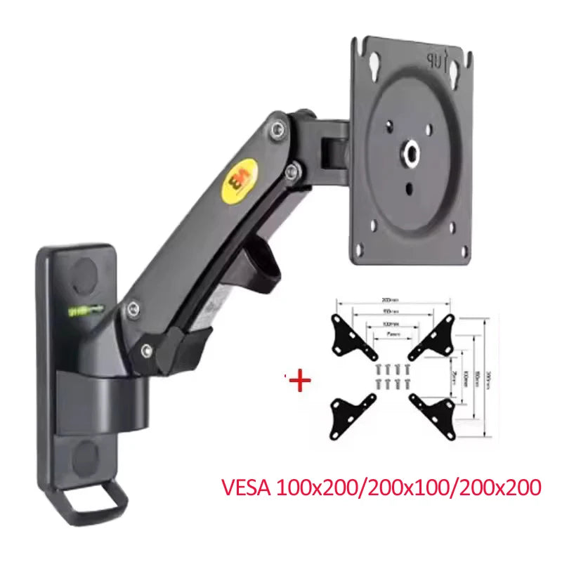 NB F120 17-27" Gas Spring Full Motion TV Wall Mount Bracket LCD Monitor Stand Aluminum Arm Bracket Silver 360 Rotate
