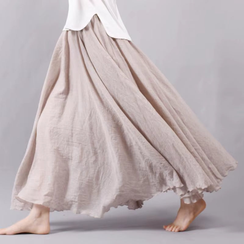 Women'S Elegant High Waist Linen Maxi Skirt 2023 Summer Ladies Casual Elastic Waist 2 Layers Skirts Saia Feminina 20 Colors SK53