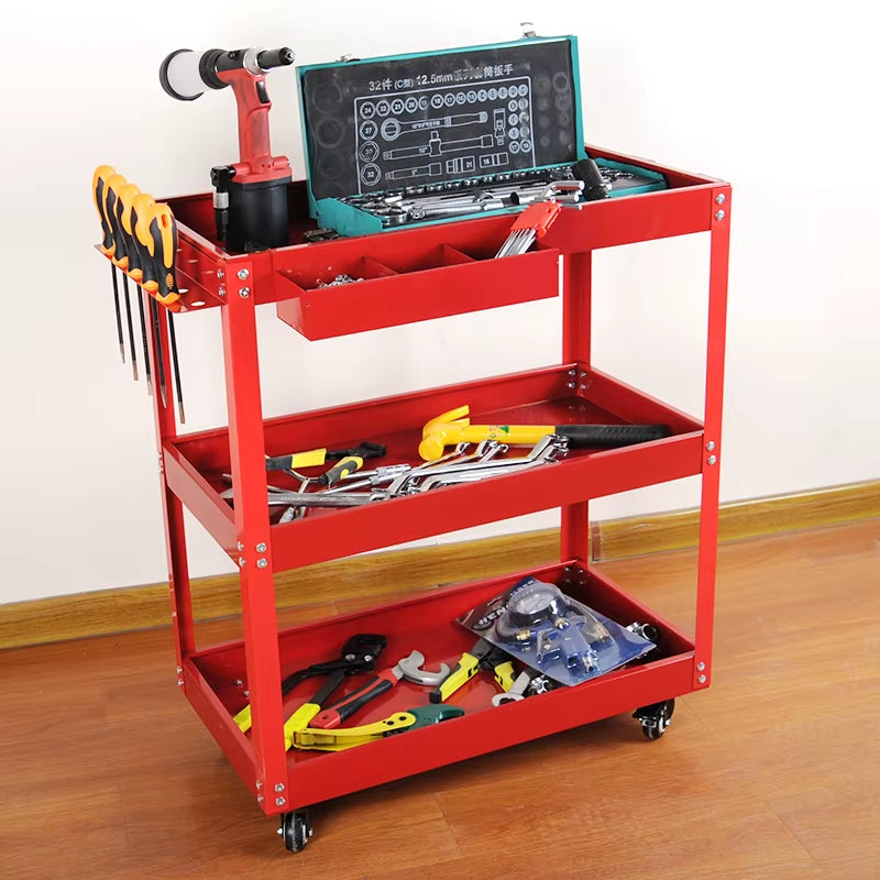Mechanical Workshop Tools with Wheels, Tool Carts 3-Layer Mobile Tool Car, Multifunctional and Heavy-Duty Auto Repair Parts Car