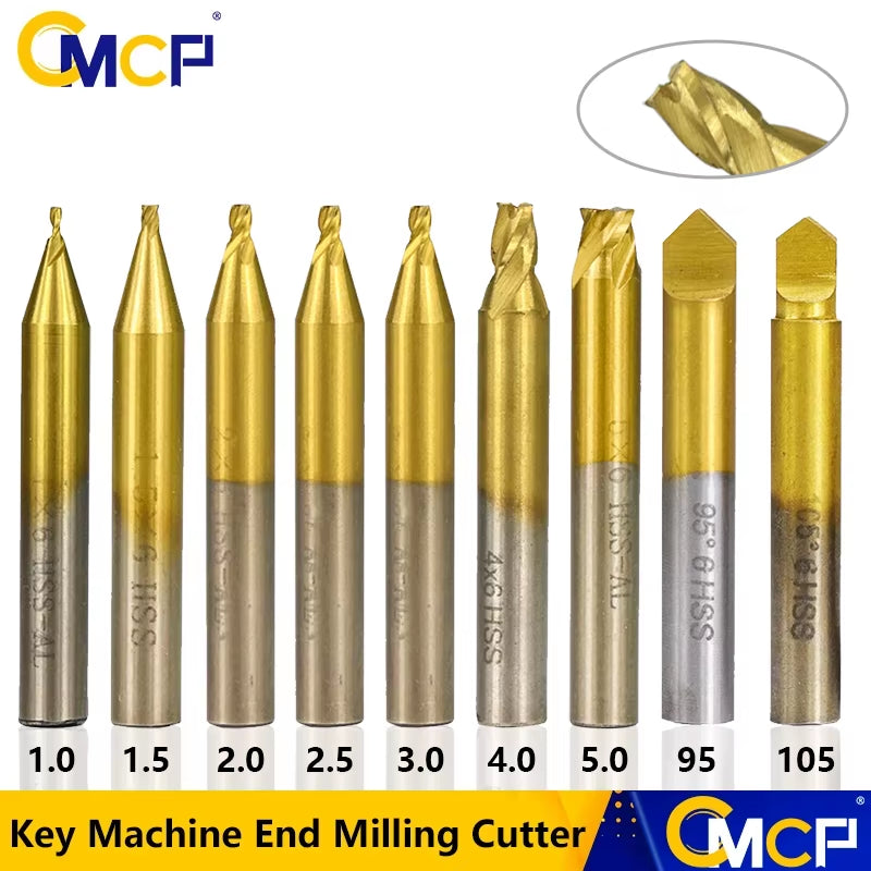 1Pc 6Mm Shank Titanium Coated Key Cutting Machine End Milling Cutter 1/1.5/2.0/2.5/3.0/4.0/5.0Mm Vertical Key Machine