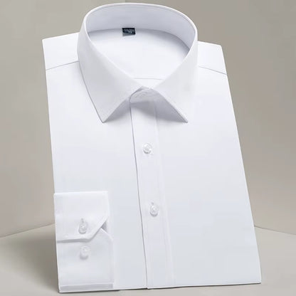 Men'S Classic Long Sleeve Standard-Fit Dress Shirts Formal Business Social Simple Basic Design White Work Office Casual Shirt