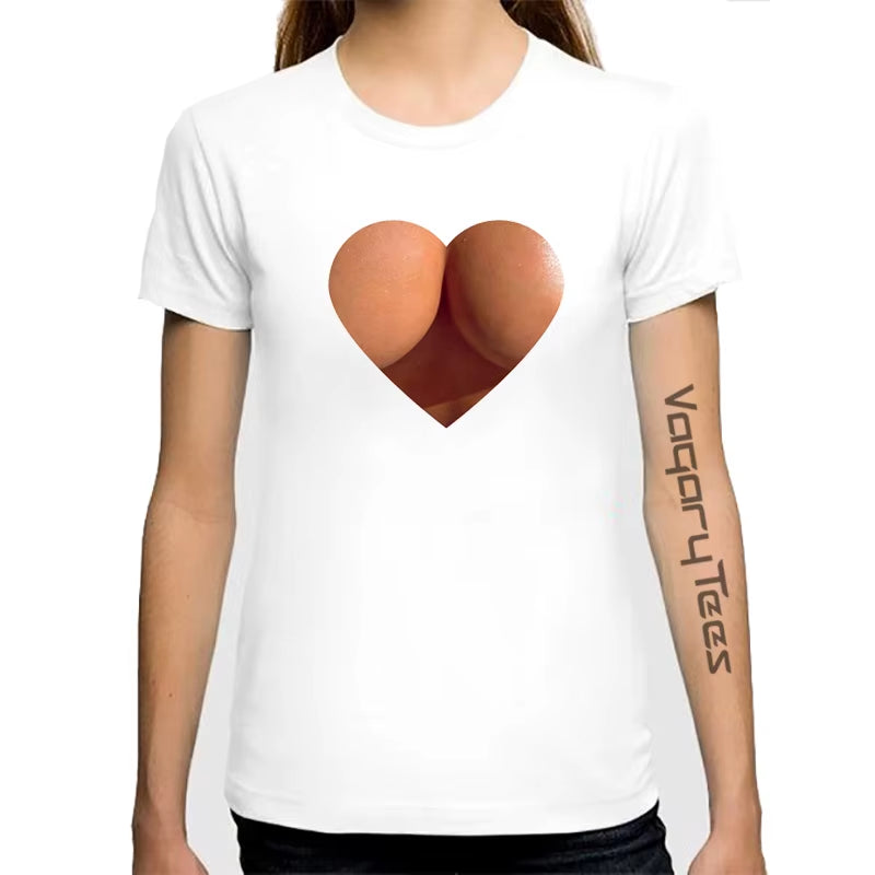 Women Summer Cool Tops Casual 3D Boobs Print and Short Sleeve O-Neck T-Shirt Big Boobs Sexy Breast Design Print T Shirt