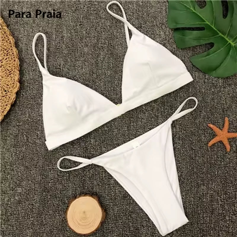 9 Colors Solid Bikini Set 2025 Sexy Push up Swimwear Women Brazilian Swimsuit Low Waist Biquini Halter Two Pieces Bathing Suit