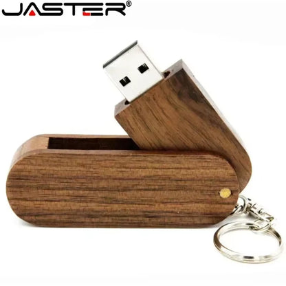 Wooden Rotatable USB USB Flash Drives 128GB Memory Stick Free Custom Logo 64GB 32GB with Key Chain Business Gift Pendrive