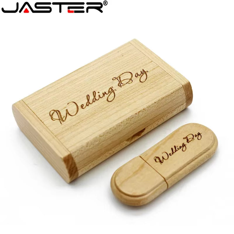 1PCS Free Custom Logo Laser Engraving Wooden+Box Pendrive 4GB 8GB 16GB 32GB 64GB USB Flash Drive Photography Gift
