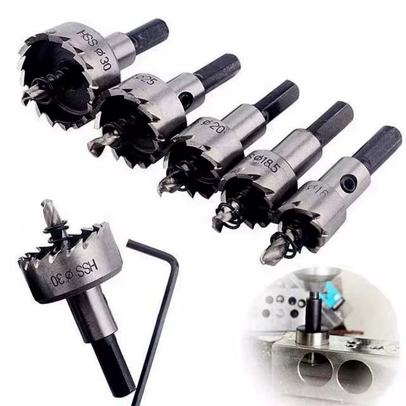 5Pcs Carbide Tip HSS Drill Bit Hole Saw Set Stainless Steel Metal Alloy 16/18.5/20/25/30Mm Woodworking Tools