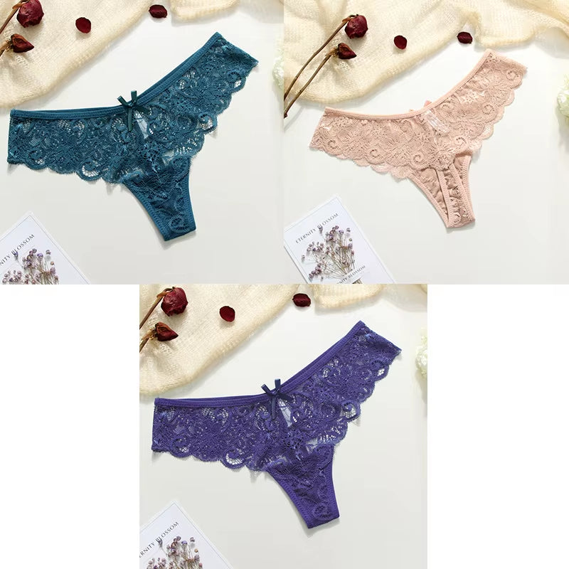 3Pcs Sexy Underwear Woman Thongs Panties Lace G-String T-Back Female Underwear Sexy Lace Thongs Underpants Panties for Woman
