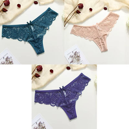 3Pcs Sexy Underwear Woman Thongs Panties Lace G-String T-Back Female Underwear Sexy Lace Thongs Underpants Panties for Woman