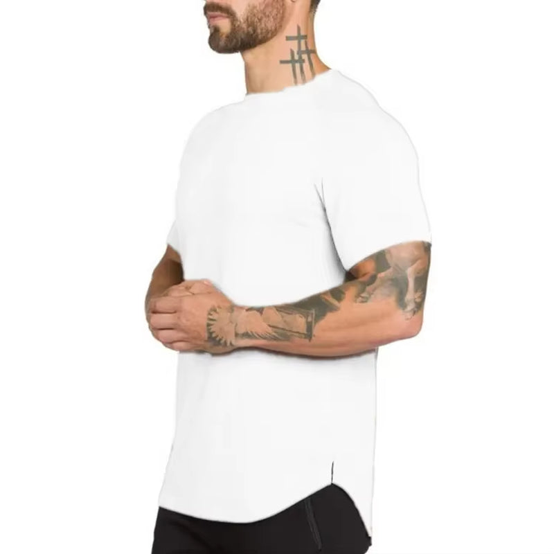 Brand Gym Clothing Fitness T Shirt Men Fashion Extend Hip Hop Summer Short Sleeve T-Shirt Cotton Bodybuilding Muscle Tshirt Man