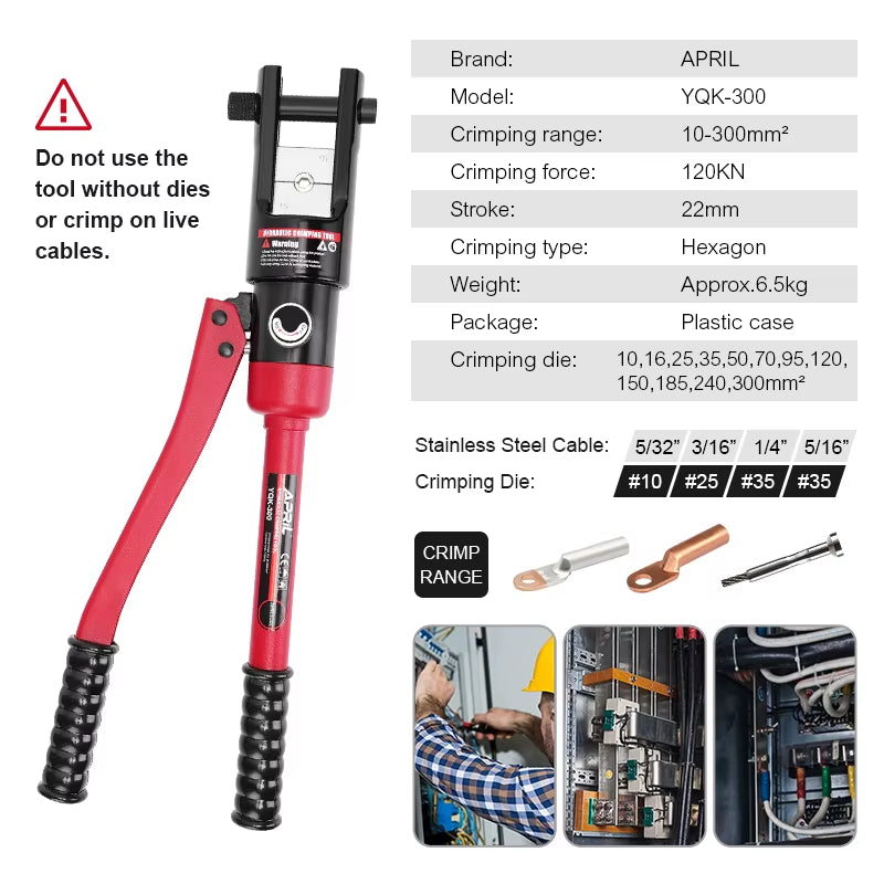 Hydraulic Crimping Tool YQK-300 Crimping Range 10-300Mm² Copper and Aluminum Terminal Compression Tool Wire Rope Crimper