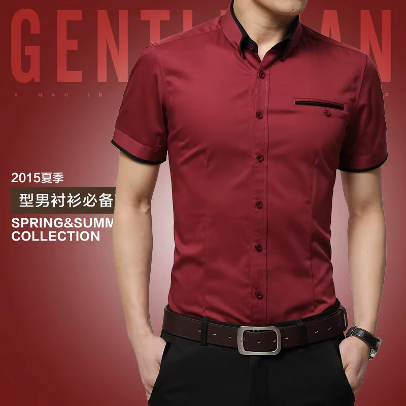 2025 New Arrival Brand Men'S Summer Business Shirt Short Sleeves Turn-Down Collar Tuxedo Shirt Shirt Men Shirts Big Size 5XL