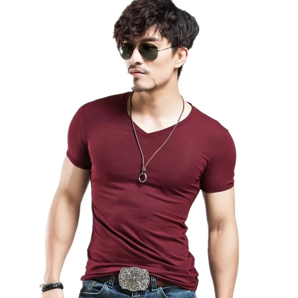 2025 Brand New Men T Shirt Tops V Neck Short Sleeve Tees Men'S Fashion Fitness Hot T-Shirt for Male Man T-Shirt Size 5XL