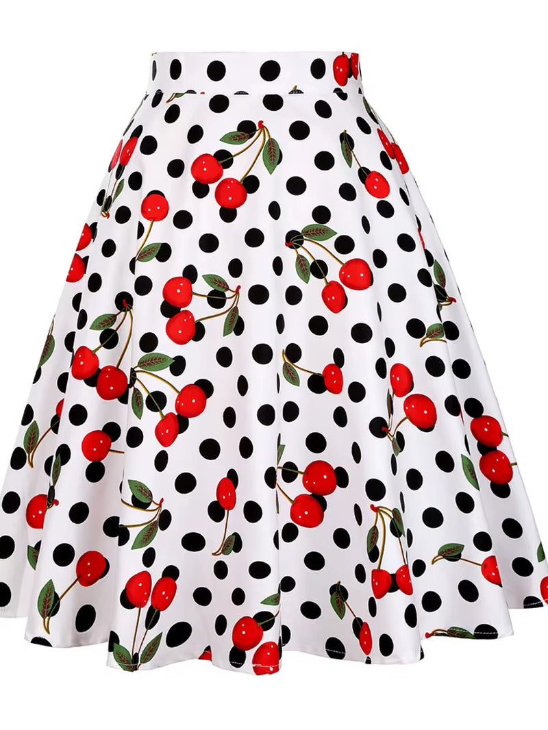 2025 Summer Midi Skirt Runway Vintage Rockabilly Sundress Red Womens Sexy Pinup 50S Cotton Polka Dot Pattern Skater Streetwear