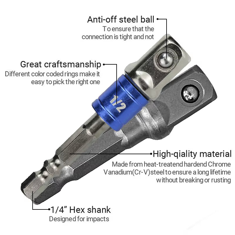 3Pcs 1/4 "3/8" 1/2 " Socket Adapter Hex Shank Drill Bits Extension Rod Power Tool Accessories Impact Drill Socket Adapter