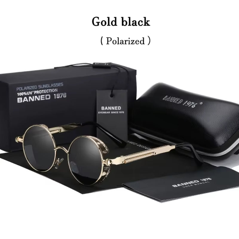 2020 Retro round Metal HD Polarized Punk Steampunk Sunglasses for Women Men,Vintage Sun Glasses Oculos De Sol Meminino Masculino