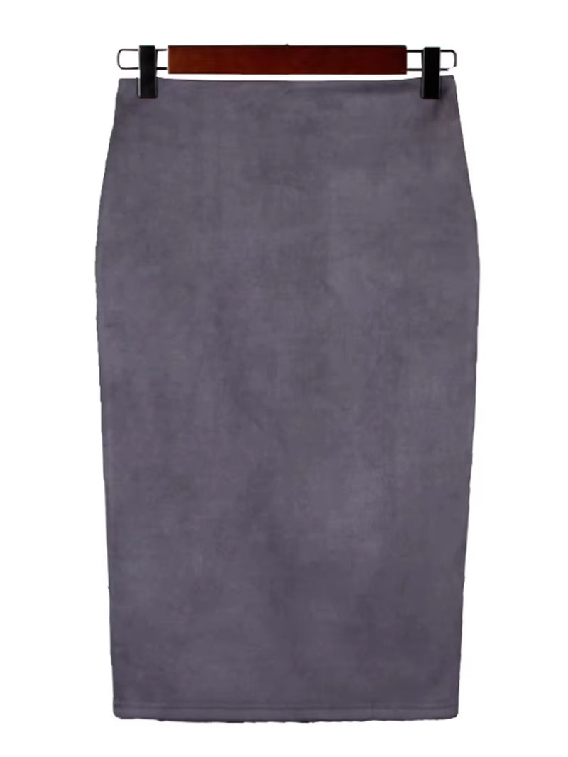 Sexy Multi Color Suede Midi Pencil Skirt Women 2024 Fashion Elastic High Waist Office Lady Bodycon Skirts Saias