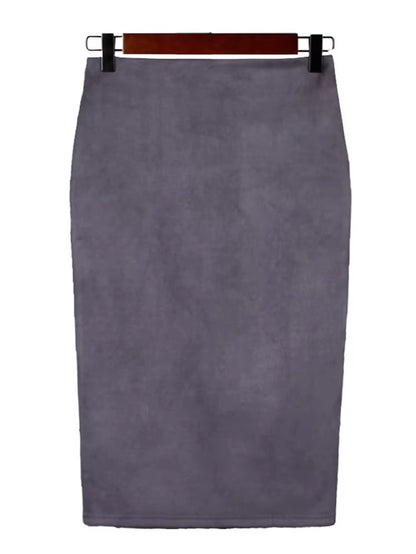 Sexy Multi Color Suede Midi Pencil Skirt Women 2024 Fashion Elastic High Waist Office Lady Bodycon Skirts Saias