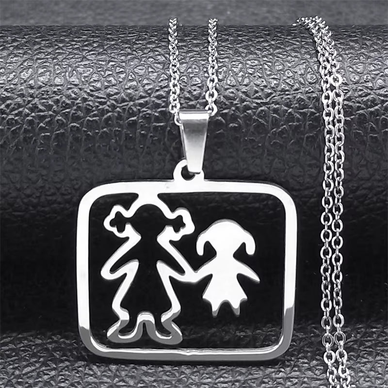Stainless Steel Necklace Mama Family Necklaces Silver Color Love Boy Girl Pendant Jewelry Women Christmas Gift 355