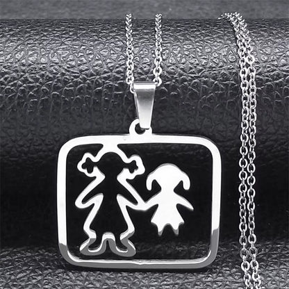 Stainless Steel Necklace Mama Family Necklaces Silver Color Love Boy Girl Pendant Jewelry Women Christmas Gift 355