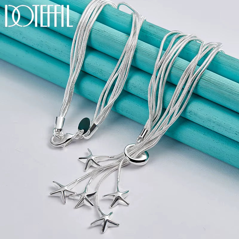 925 Sterling Silver Five Snake Chain Starfish Necklace for Women Wedding Engagement Fashion Jewelry