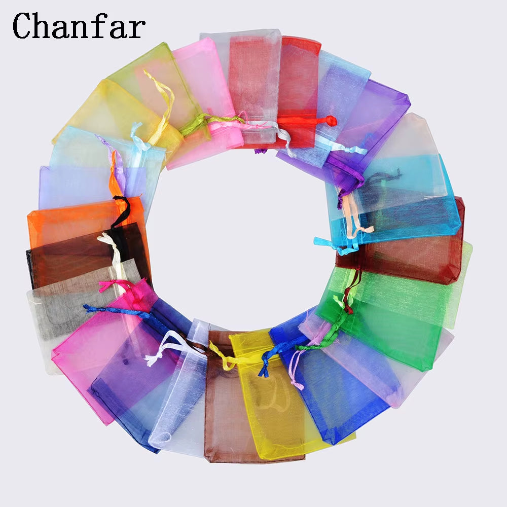 50Pcs/Lot 24 Colors Jewelry Bag Organza Gift Bags for Jewelry Packaging Bags Wedding Gift Storage Drawstring Pouches Wholesale