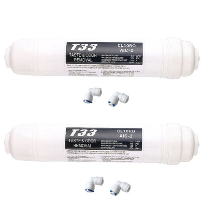 Quick Connect 10 Inch T33 with 2Pcs Fitting Water Purifier INLINE COCONUT Carbon Post WATER FILTER Cartridge REVERSE OSMOSIS