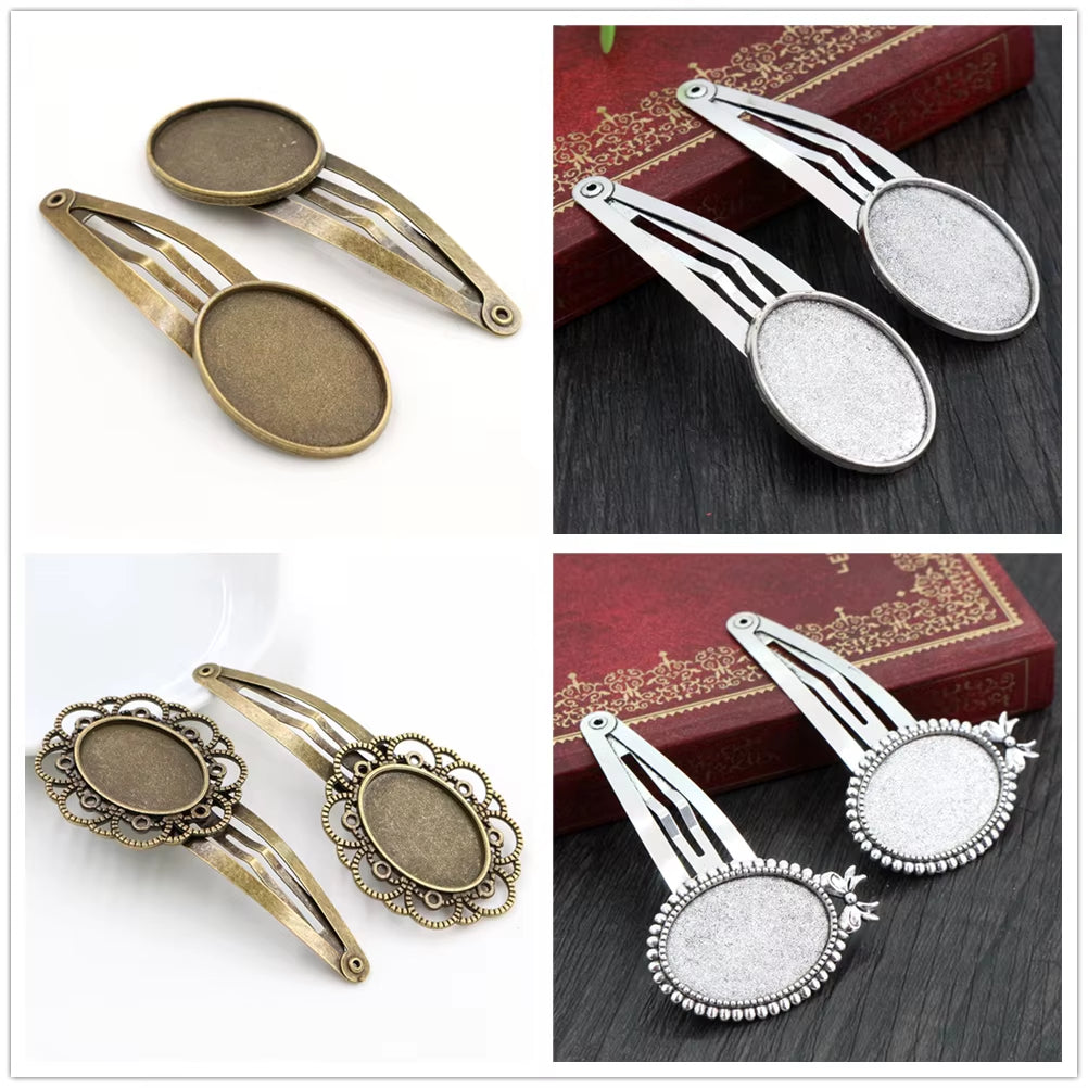 14 16Mm 18Mm 20Mm round Oval 18X25Mm Antique Silver Plated Bronze Copper Material Hairpin Hair Clips Base Setting Cabochon Cameo