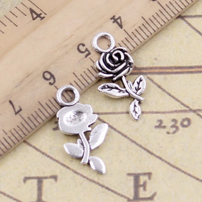 30Pcs Charms Flower Rose 21X13Mm Tibetan Bronze Silver Color Pendants Antique Jewelry Making DIY Handmade Craft