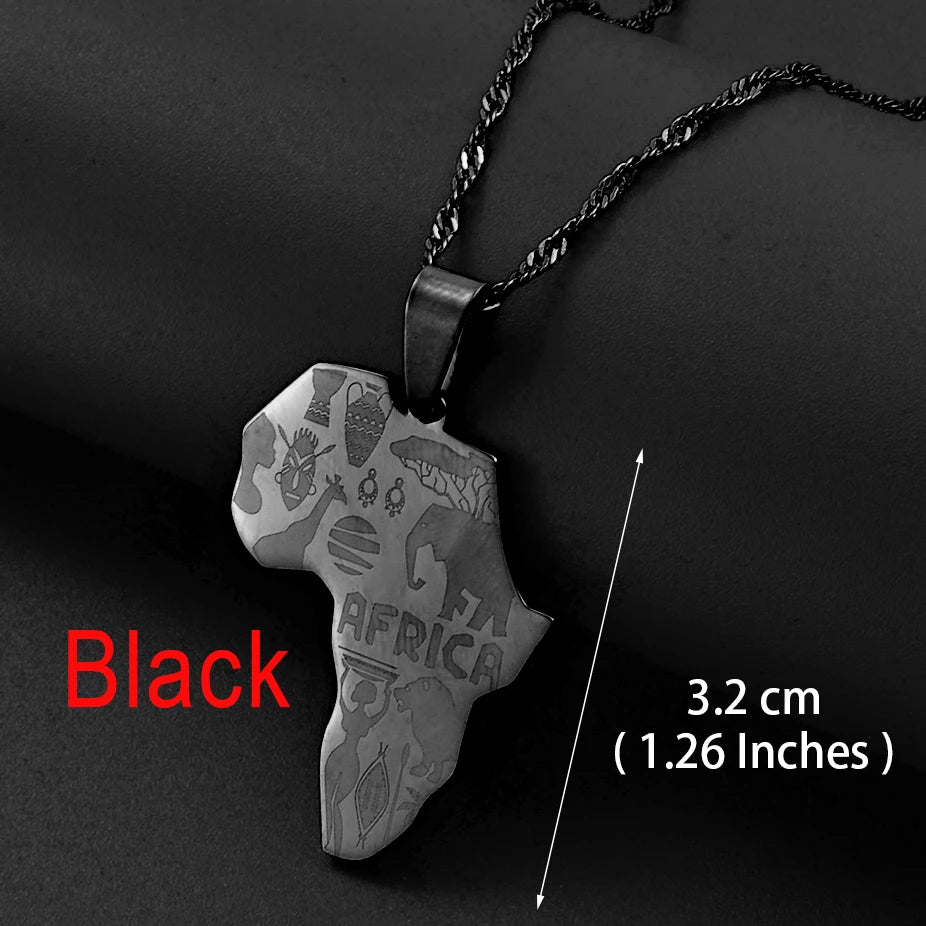 Africa Map Pendant Necklace Women Men Silver Color/Gold Color Ethiopian Jewelry Wholesale African Hiphop Item @132106