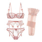 Luxury Half Cup Lace Transparent Sexy Lingerie Ultra-Thin Solid Shell Style 4 Pieces/Lots Bra Set and Garter and Stocking