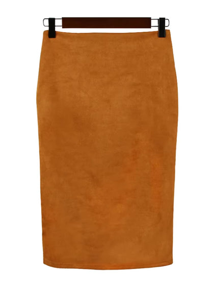 Sexy Multi Color Suede Midi Pencil Skirt Women 2024 Fashion Elastic High Waist Office Lady Bodycon Skirts Saias