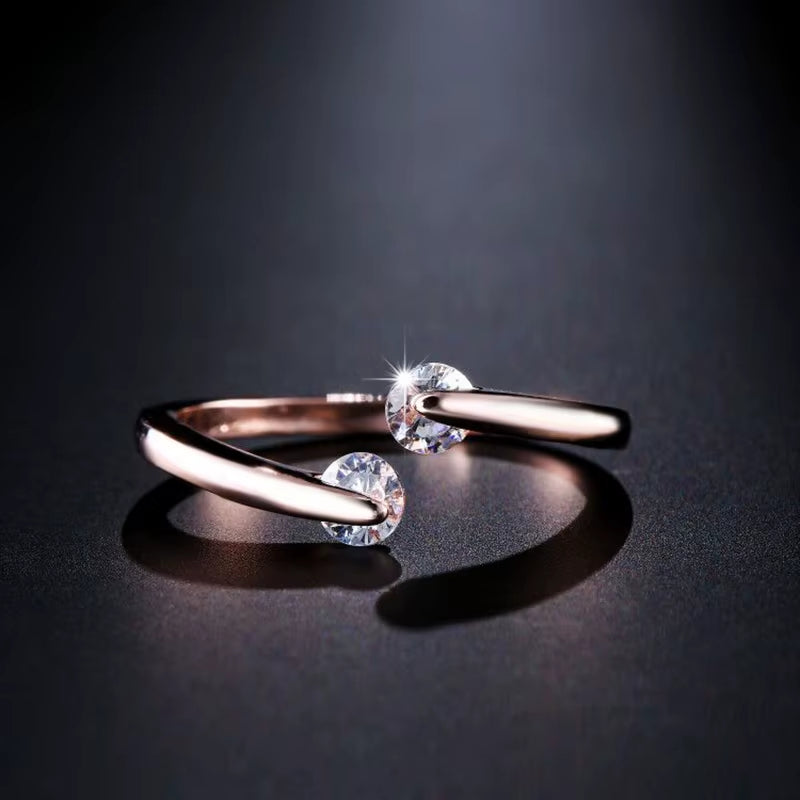 Hot 585 Rose Gold 0.25Ct Rings Double round Natural Zircon Stone Wedding Ring for Women Fashion Fine Jewelry Girls