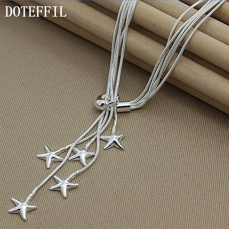 925 Sterling Silver Five Snake Chain Starfish Necklace for Women Wedding Engagement Fashion Jewelry