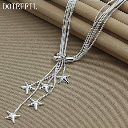 925 Sterling Silver Five Snake Chain Starfish Necklace for Women Wedding Engagement Fashion Jewelry